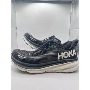 MMen's HOKA Clifton 9 Black/White Max Cushioned Size 11.5 D Running Sneaker